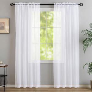 Window Curtains White Sheer Curtains 90 Inches Long 2 Panels Tulle Curtains Window Panels for Bedroom Curtains 2 Panel Sets Rod Pocket Sheer White Curtains for Living Room Kitchen Yard 40 W x 90 L