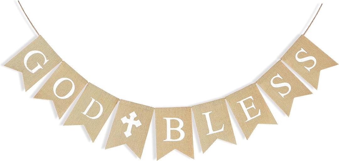 CHRORINE God Bless Banner First Communion Banner Kit, Baptism Decorations for Boys Girls, First Communion Confirmation Decorations, Bautizo Decorations (White)