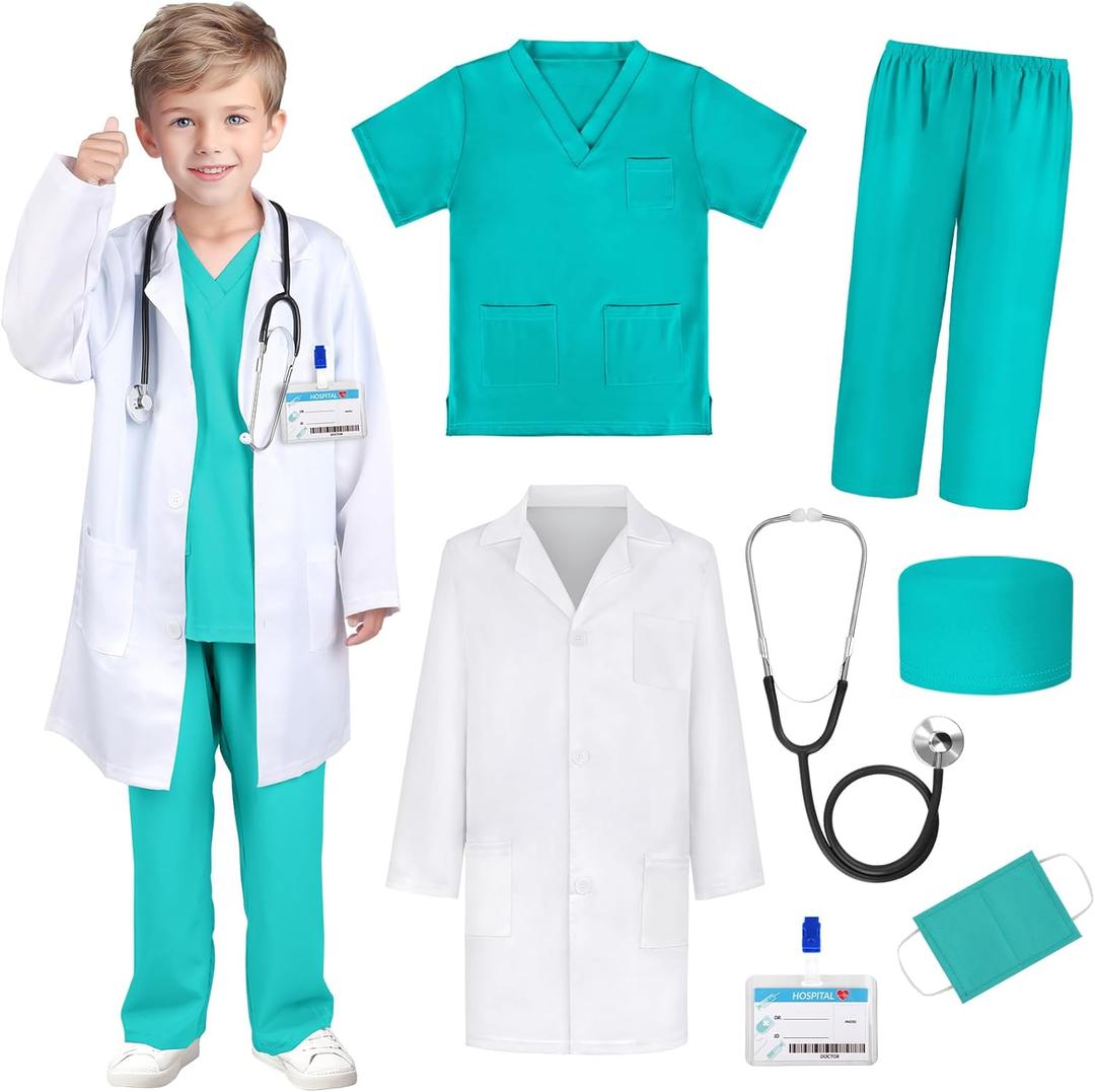 GIFTINBOX Doctor Costume for Kids Doctor Lab Coat for Kids Real Stethoscope, Girls Halloween Costumes for Kids Age 9-11 (Green)