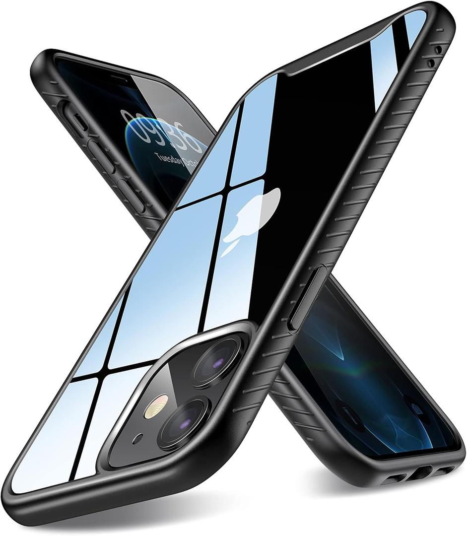 Matone Compatible with iPhone 12 Case, Compatible with iPhone 12 Pro Case, Clear Slim Protective Hybrid Cover Hard PC Back with TPU Bumper - Black