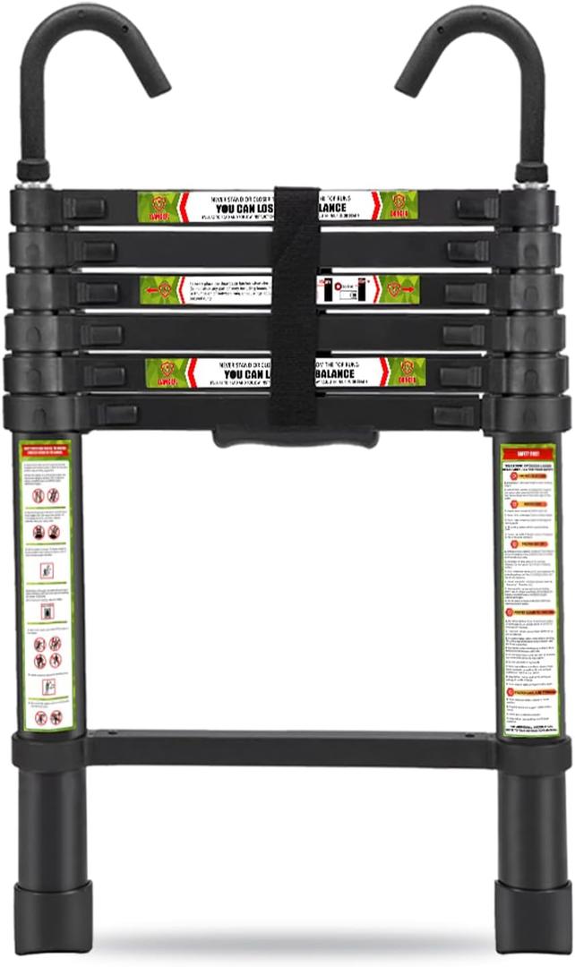 RIKADE Telescopic Ladder, 6.5FT Aluminum Telescoping Ladder with Non-Slip Feet and Stable Hook, Portable Extension Ladder for Household and Outdoor Working, Max Load 330lbs, Black