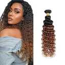 T1B430 Deep Wave Human Hair Bundles Ombre Brown 10 Inch 3 Tone Brown 1 Bundles Human Hair Extensions 100 Gram Per Bundle Unprocessed Virgin Double Weft