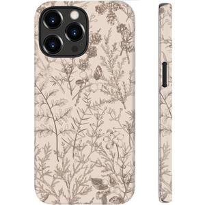 for iPhone 15 Pro Case Cute Wireless Charging Compatible Dual-Layer Shockproof Protection with Stylish Wildflower Design Protective Cover for Women - Beige Botanical Floral