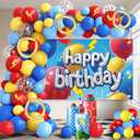 Cartoon Birthday Party Decorations Set - Red Yellow Blue Balloons Arch with Background for Boys Girls Kids