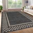 GarveeHome Washable Area Rugs 8x10 Non Slip Soft Large Living Room Rug Modern Checkered Bedroom Rug Soft Geometric Bordered Throw Carpet for Dining Room Home Decor Office Nursery, Black