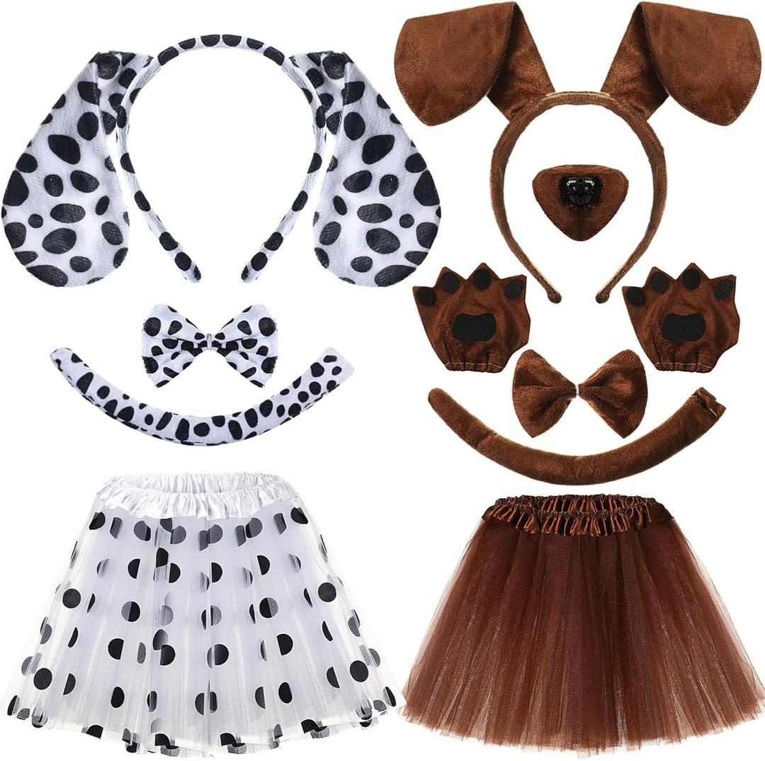 JaGely 11 Pcs Puppy Dog Costume Animal Dalmatian Costume Set Cute Dachshund Ear Headband Spotted Dog Bowtie Paws Tutu Skirt for Halloween Cosplay Party Accessories JaGely 11 Pcs Puppy Dog Costume Animal Dalmatian Costume Set Cute Dachshund Ear Headband Spotted Dog Bowtie Paws Tutu Skirt for Halloween Cosplay Party Accessories