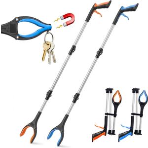 2-Pack 43" Extra Long Heavy Duty Grabber Reacher Tool, Foldable with 360 Rotating Jaw, Magnetic Tip, Ergonomic Grip, Wide Claw for Trash Pickup, Gardening & Reaching High Shelves Ideal for Seniors