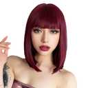 AISI BEAUTY Wine Red Wig with Bangs 12 Inch Short Straight Burgundy Bob Wigs for Women Synthetic Heat Resistant Cosplay Daily Party Wig