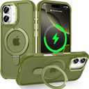 Designed for iPhone 17 Case with Magnetic Stand, [Military Drop Protection][Great Grip Feeling] Matte Translucent Back Slim Shockproof Phone Cover for iPhone 17 6.3", Green