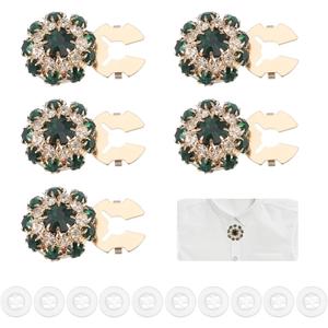 PATIKIL 5 Pcs Rhinestone Button Covers Decorative Clips with 10 Pcs White Sewing Buttons Detachable Sewing Replacement for Women Men DIY Crafts Holiday Accessories (Dark Green/Gold)