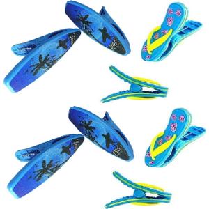 4 Set (8 Ct) 2X Blue Flipflops / 2X Blue Surfboard Beach Towel Clips Jumbo Size for Beach Chair, Cruise, Pool & Patio Accessories, Household Clip, Baby Stroller