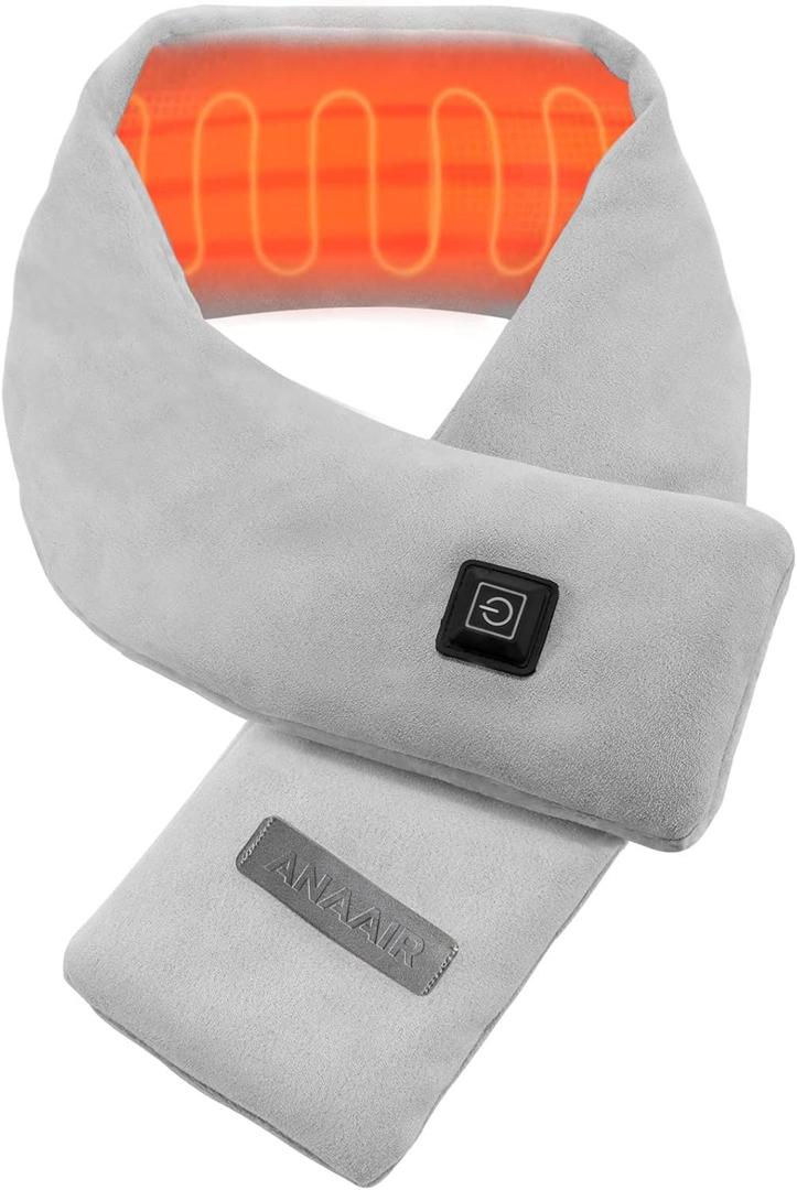 AnaAir Neck Heating Pad, Electric Heated Scarf with 5000mAh Power Bank, Cordless Neck Warmer for Pain Relief (Light Gray)