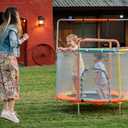 Trampoline with Net Indoor and Outdoor Toddler Trampoline for Kids Anti Rollover Round Base Double Safety Handles 440 lbs Capacity ASTM Tested Easy Assembly Gift