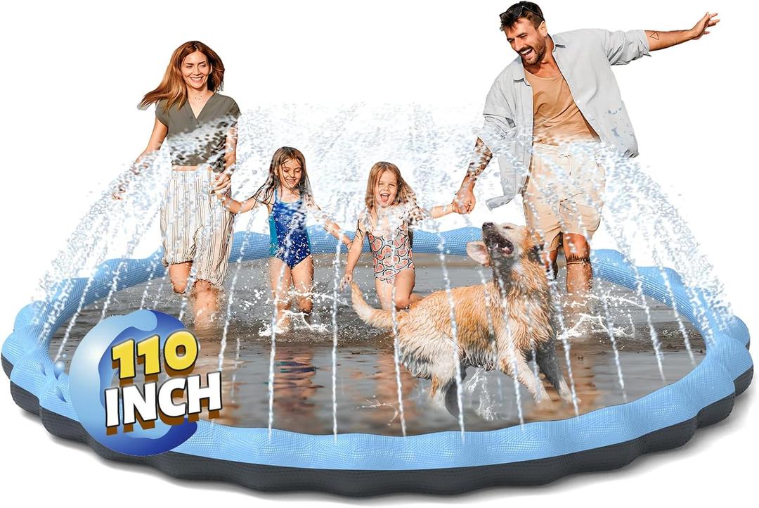 Non-Slip Splash Pad for Kids and Dogs, Hyperzoo 110" Extra Large Sprinkler Splash Pad for Kids Ages 4-8, Thickened Sprinkler Play Mat Backyard Summer Outdoor Water Toy for 3 Age+ Toddlers Boys Girls