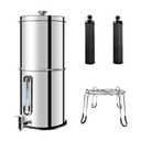 SINCHO 2.25G Gravity Water Filter System with Level Window – 3-Stage Stainless Steel System, 2 Washable Ceramic Filters, No Electricity Needed