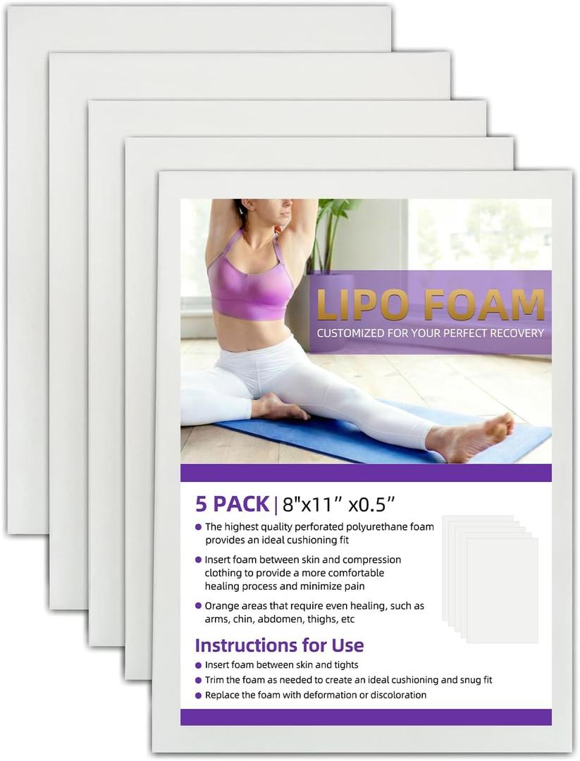 5 Pack Lipo Foam - Post Surgery Ab Board for Use with Post Liposuction Surgery Flattening Abdominal Compression Garments Liposuction Foam Pads for Recovery 8" X11