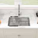 Sarlai 26 Inch Undermount Kitchen Sink- 26x18 Inch Undermount Stainless Steel16 Gauge Single Bowl Under Counter Kitchen Sink Round Corner Basin, 26"x18"x10"