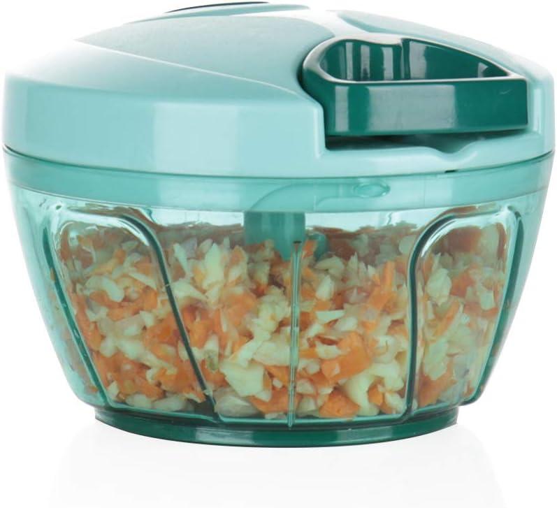 Ourokhome Manual Food Processor Vegetable Chopper, Portable Hand Pull String Garlic Mincer Onion Cutter for Veggies, Ginger, Fruits, Nuts, Herbs, etc., 500ml, Blue (500 ml)