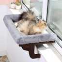 Cat Perch for Window Sill with Bolster - Orthopedic Hammock Design with Premium Hardwood & Robust Metal Frame - Cat Window Seat for Large Cats and Kittens - Dark Stained Wood with Gray Bed
