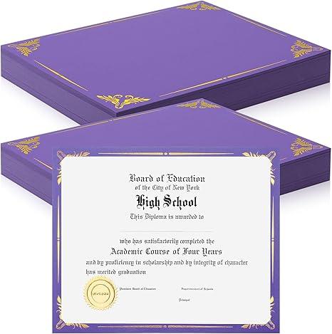 Fainne 100 Pcs Certificate Holder Foil Border 8.5 x 11 Inch Single Sided Award Certificates Cover for Letter Size Cardstock Document Paper Diploma Graduation School Marriage Supplies(Purple)