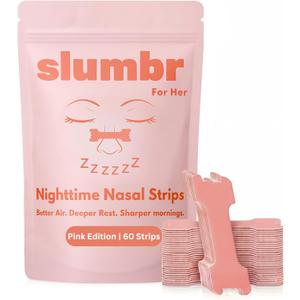 Slumbr Nasal Strips (60 Count)  Slim Fit Design for Smaller Noses  Extra-Strength Grid Adhesive  Nighttime Comfort, Clear Breathing & Consistent Sleep Routines (for Her  Pink)