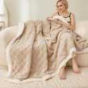 Sherpa Throw Fleece Blanket, Soft Fluffy Thick Blanket for Couch 80x90, Large Thick for All Season Use, Beige