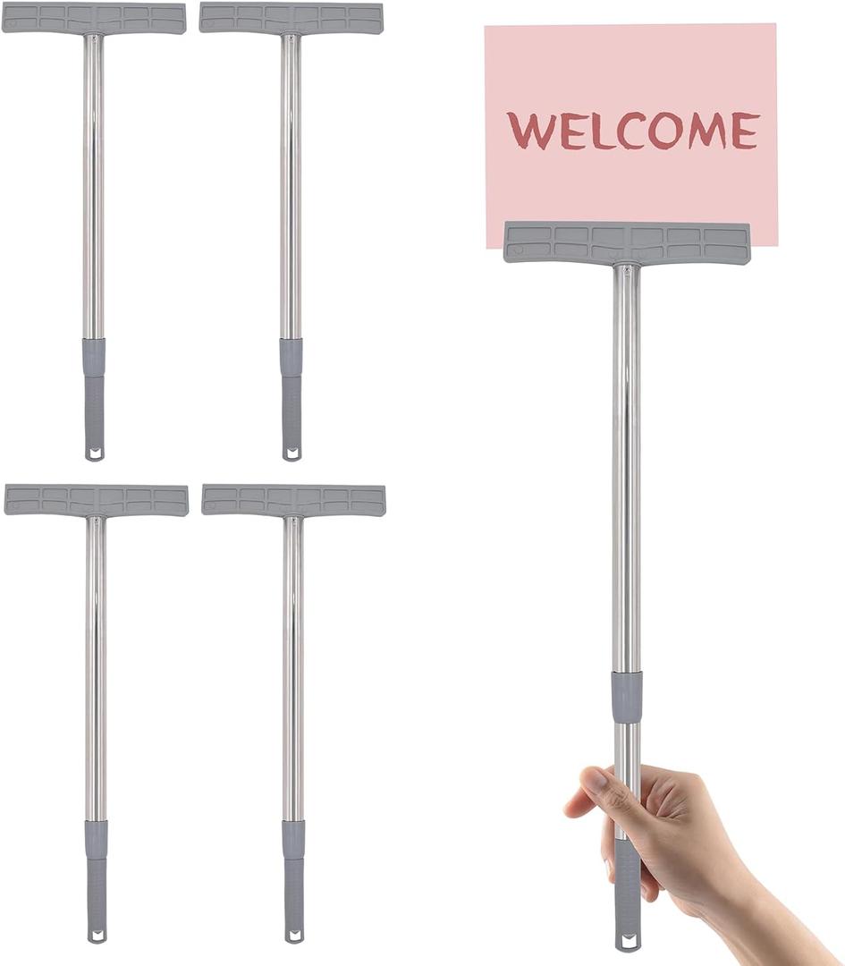5 PCS Adjustable Handheld Sign Holder, 19.6-30.7 Inch Stainless Steel Hand Held Sign Stand Poster Billboard Airport Pick Up Sign Holder Tour Guide Pole, No Signboard