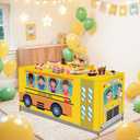 2PCS 6Ft School Bus Tablecloth Washable First Day of School Table Cloth Party Decorations Polyester Cartoon Rectangle Table Cover for Classroom Home Back to School Day Graduation Party Favor (72" x 30" (Rectangular))