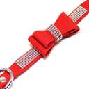 Dazzling Rhinestone Dog Collar with Soft Fabric and Crystal Bow Tie - Elegant and Glamorous Puppy Collars for Small Dogs with Leash in Red, XXS