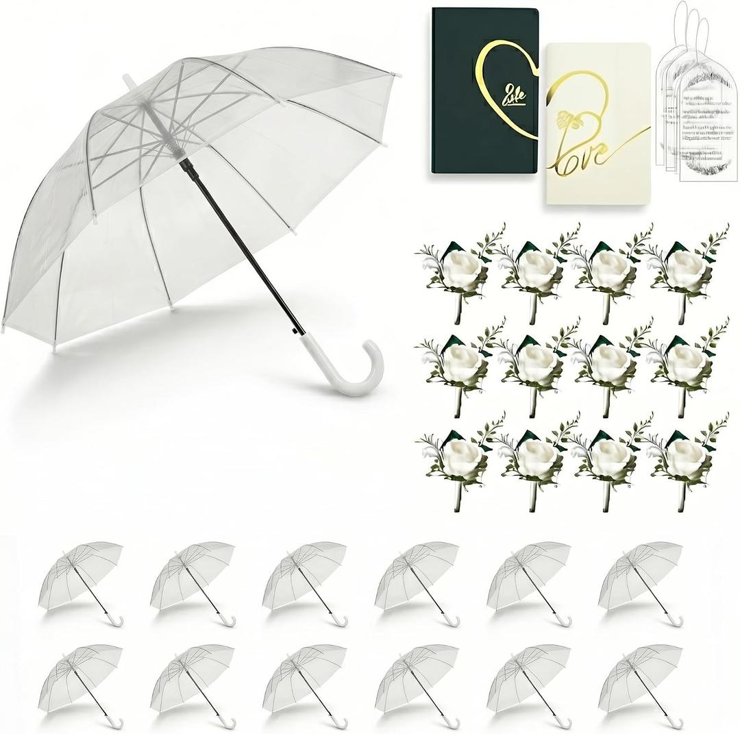 61.8 Inch Arc Large Clear Bubble Umbrella for Wedding & Daily Use, Transparent Dome Windproof Rainproof Stick Umbrella with J-Handle Elegant Photo Prop for 1-2 People