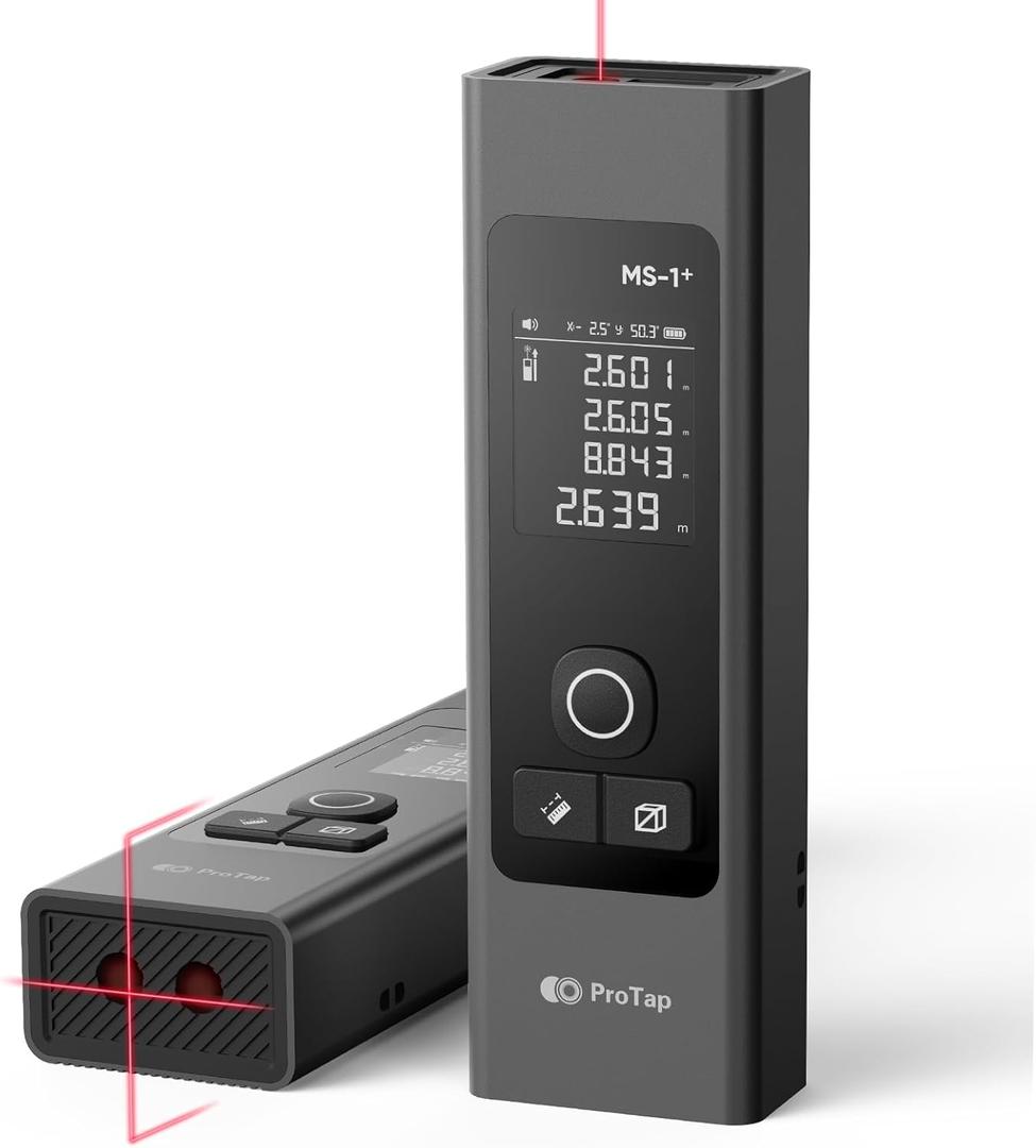 2-in-1 Laser Measure & Line Laser 196 FT - Distance Meter with Cross-Line, Laser Level with 3 Lasers Heads, Type-C Rechargeable- Area/Volume/Pythagorean for Construction, Tiling, 1.4" Black LCD