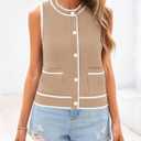 PRETTYGARDEN Vest For Women 2025 Summer Casual Button Down Color Block Sweater Vest Ribbed Knit Tank Tops With Pockets (Beige, M)