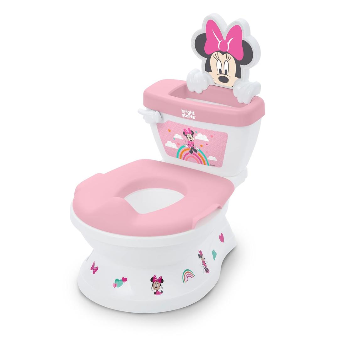 Bright Starts Disney Junior Minnie Mouse My Size Potty Training Toilet, Toddler Potty Chair with Flushing & Cheering Sounds, Removable Seat with Splash Guard & Handles, Ages 18+ Months, Up to 50 lbs