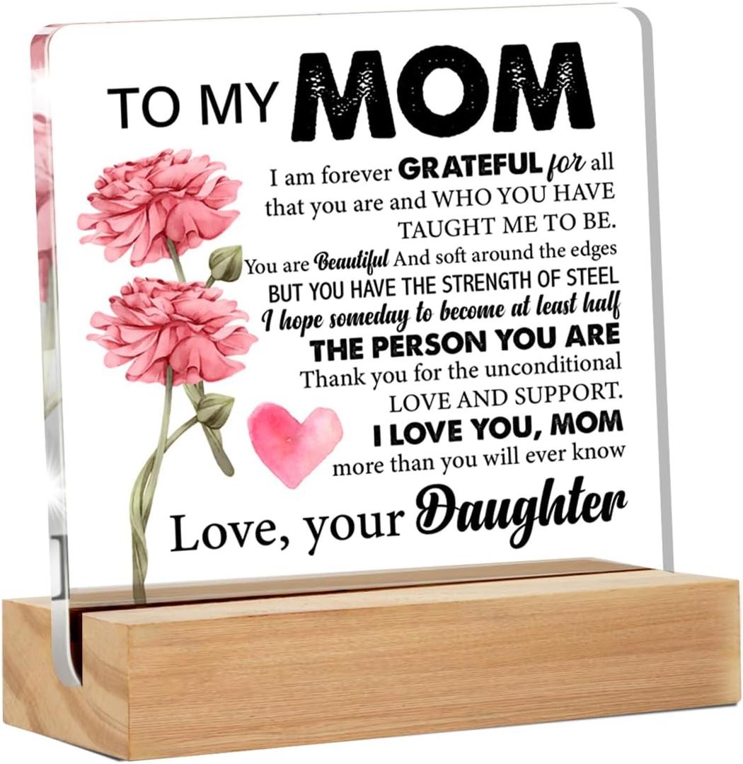 Yuzi-n Acrylic Desk Decorative Sign, 4x4 Inches, Mother's Day Birthday Christmas Gift, Floral Grateful Clear Signage for Home Decor (Pack of 3)