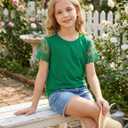 Noomelfish Girls Lace Short Sleeve T-Shirts Kids Summer Cute Tops Blouse(5-12 Years) (Green)