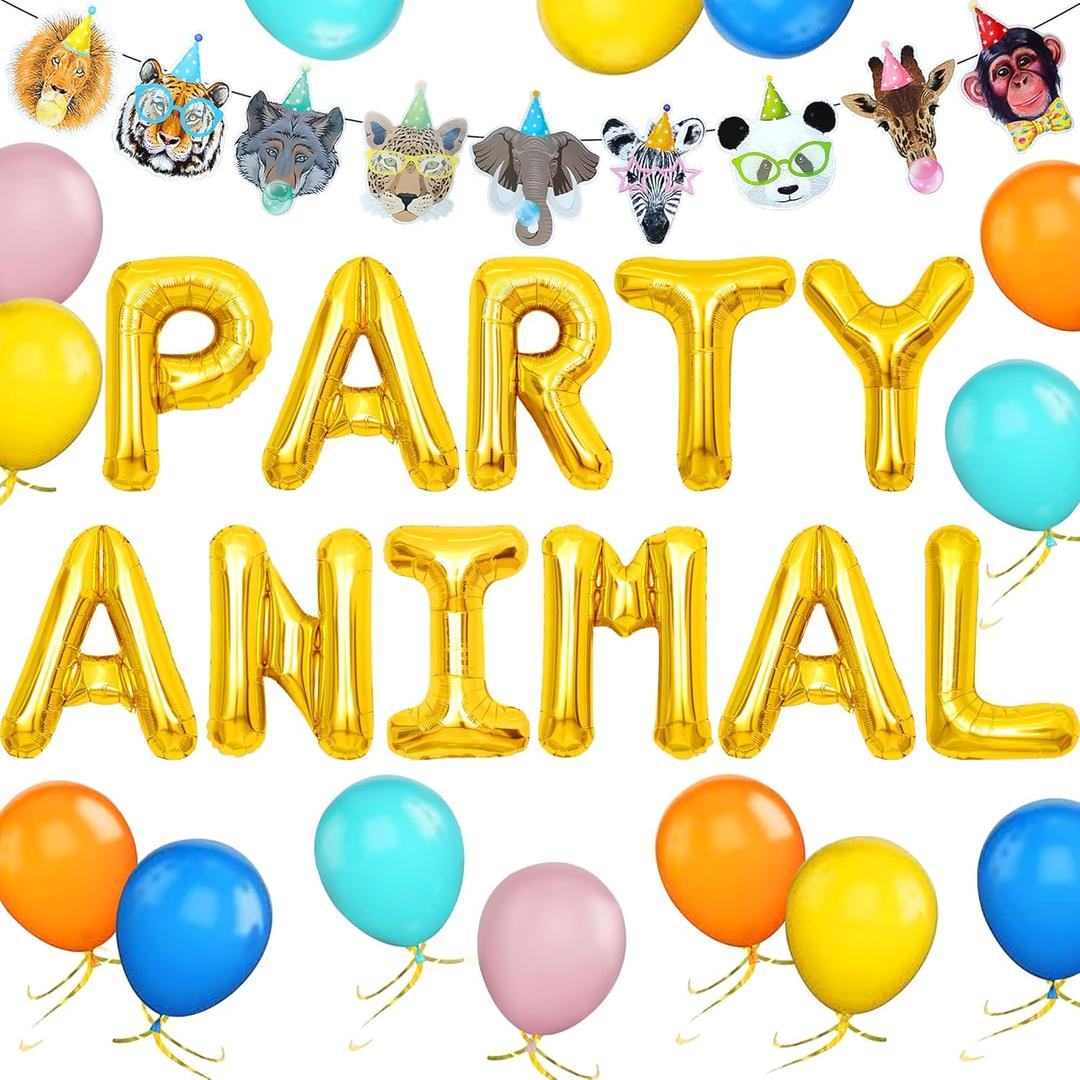 Party Animal Balloons Banner Sign for Animals Birthday Party Decoration Supplies Favors Jungle Party Supplies