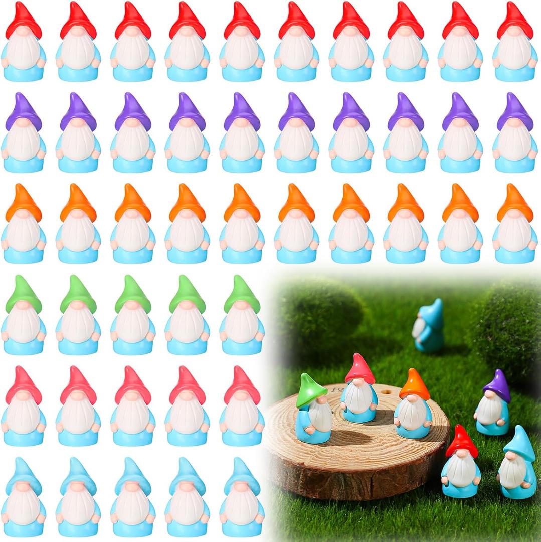 Mini Resin Gnomes Bulk Tiny Fairy Resin Statues Small Gnomes Miniature Figurines for Landscape Outdoor Patio Yard Lawn Indoor Plant Pots Fairy Decor(60 Pcs)