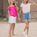 BOOPH Little Girls Jean Shorts Denim Elastic Waist Drawstring Shorty Shorts for Teen Girls 11Y, 12Y (White)