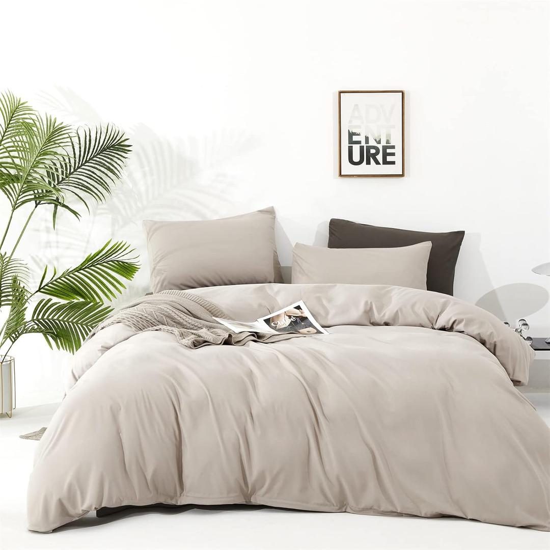 Luxlovery Beige Khaki Comforter Set Queen Beige Bedding Set Oatmeal Blanket Quilts Solid Cream Khaki Taupe 3PCS Queen Comforter Set Women Men (1-beige Coffee)