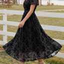 LILLUSORY Womens Summer Floral Maxi Dress Short Sleeve V Neck Wedding Guest Long Dresses with Pockets (Black), Large
