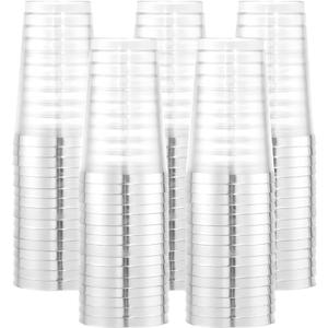 I00000 100 Pack 12 oz Silver Plastic Cups, Silver Rimmed Disposable Cups, Party Glasses Cocktail Glasses Premium Cups with Silver Rim, 12 Ounce Plastic Tumblers For Party