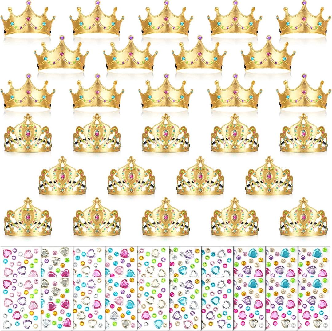 Yaomiao 66 Pieces Foam Princess Tiaras DIY Crowns Kids Party Favors Craft Crystal Diamond Sticker Girls Making Your Own Tiara (Gold)