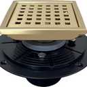 4 Inch Brushed Gold Shower Floor Drain Square for Bathroom Kitchen Removable Grill Plate Cover with Flange Kit, Sus304 Stainless Steel Brass Finish
