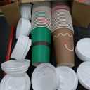 Dandat 16 oz 48 Pcs Christmas Coffee Paper Cups with Lids Disposable Christmas Paper Cups for Hot Cocoa Tea Beverage Holiday Xmas Party Supplies
