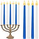 CHENGU 12 Pcs LED Taper Candles Flameless Battery Dripless Dinner Candles for Thanksgiving Day, Weddings, Church, Hanukkah, Christmas, Autumn, New Year Celebration(Blue,Taper)