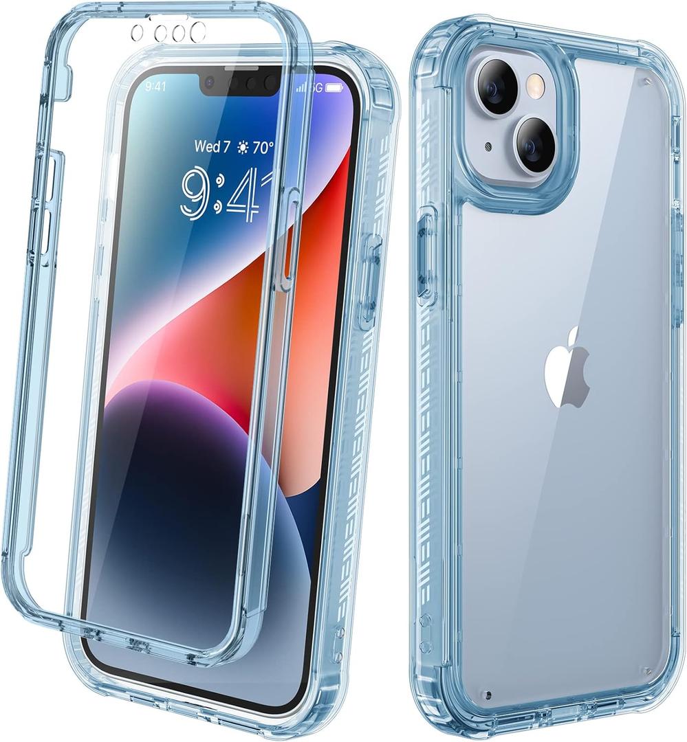 Diaclara Designed for iPhone 14 Case, Full Body Rugged Case with Built-in Touch Sensitive Anti-Scratch Screen Protector, with Camera Lens Protector for iPhone 14 6.1" (Clear Blue)