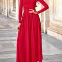 PRETTYGARDEN Women's 2025 Fashion Trendy Fall Long Sleeve Dresses Ruched Flowy Elegant Modest Boho Casual Beach Maxi Dress (Red, L)