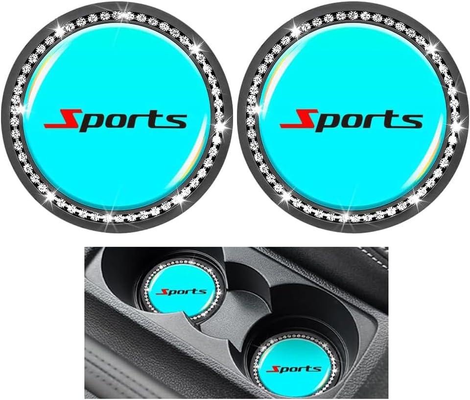Bling Car Cup Holder Coaster, 2PCS 2.75" Luminous Shiny Sports Non-Slip Insert Vehicle Drink Cup Pad with Rhinestone, Shockproof Embedded Auto Water Bottle Holder Mat, Universal Fit