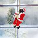 SMLJFO Santa Claus Climbing Ladder Electric Black Santa Claus Christmas Decoration Hanging Bead with Music Climbs Up and Down Doll for Christmas Tree Xmas Decor,100cm long,doll 21x13cm