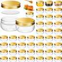 Suclain 50Pcs 3 oz Canning Jars Mini Mason Jars with Lids Clear Small Canning Containers for Wedding Favors DIY Crafts Shower Favors Herb Jelly,Jams,Spice,for Kitchen Storage(Gold)